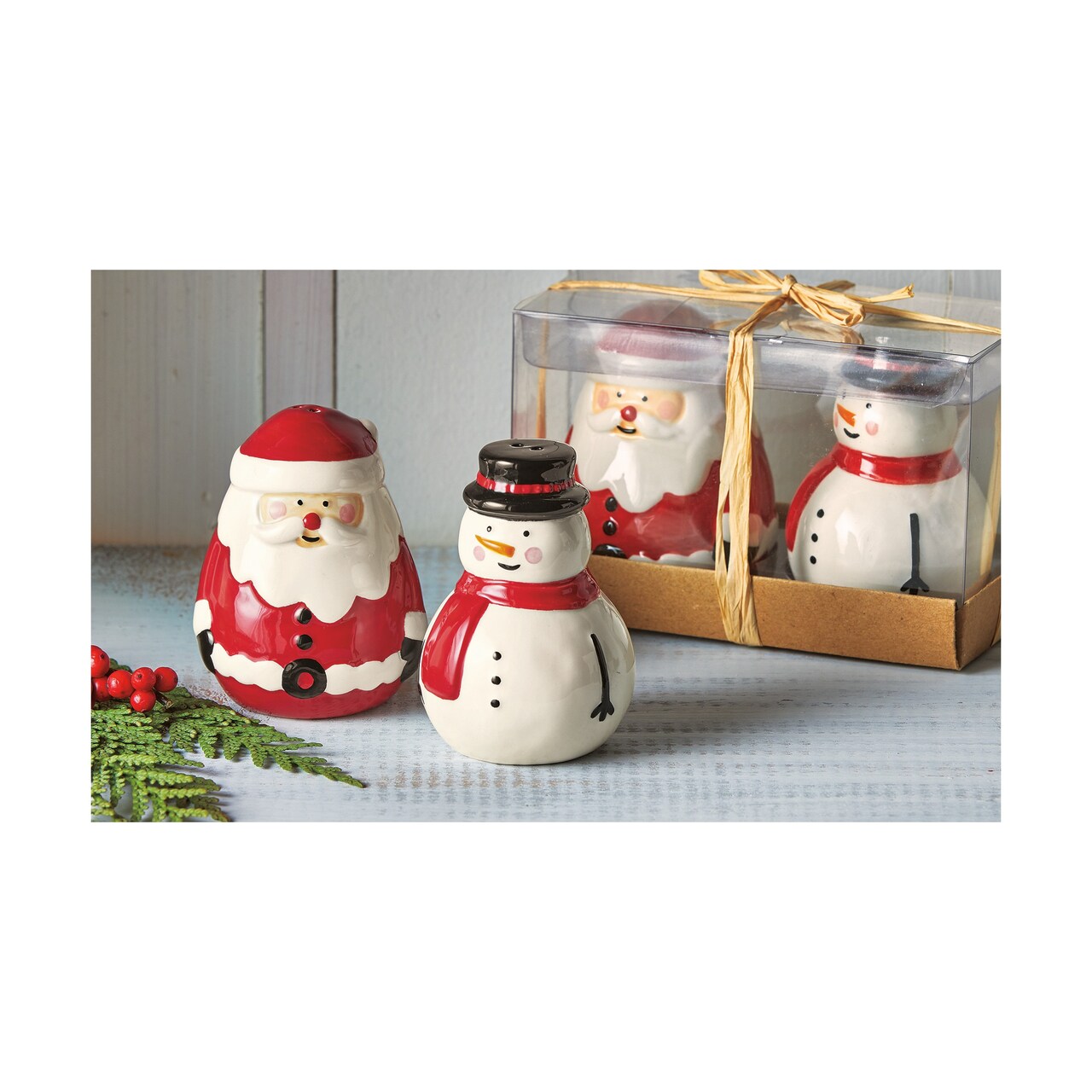 Jolly Santa and Snowman Salt and Pepper Shakers Set of 2 Christmas Decor Multicolor Ceramic Hand Wash Only 3.2 in h x 2.5 in w